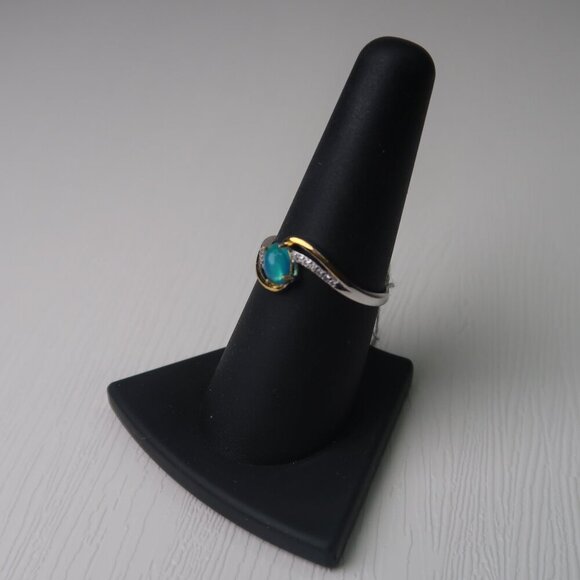 Blue Green Opal Ring in Sterling Silver & Gold Setting - Picture 3 of 4